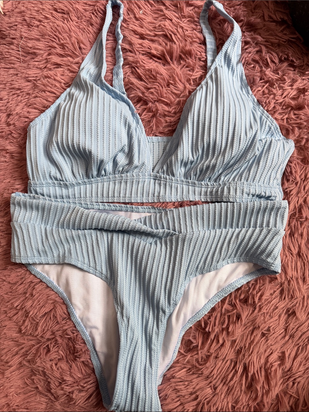 Shein Light Blue Ribbed Two-Piece Bikini Set